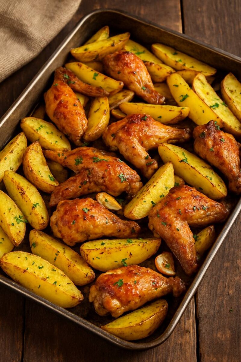 Картофель с чесноком и куриными крылышками: идеальный семейный ужин
