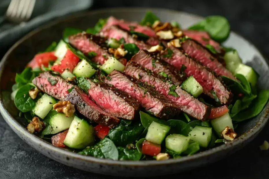 Легкий новогодний салат с говядиной и шпинатом за 20 минут — вкус и фигура в одной тарелке